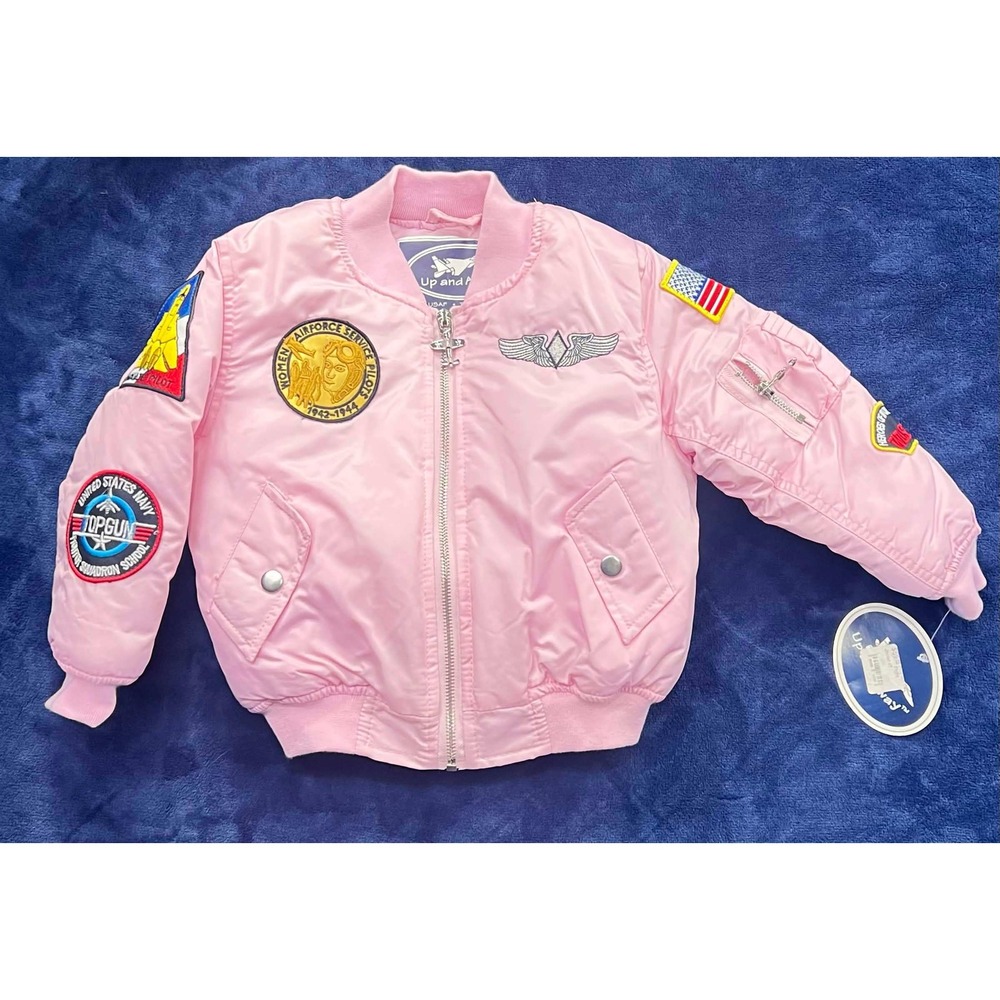 Up and Away Kids Pink MA-1 Junior Flight Jacket Bomber Top Gun Patches 4T NWT
